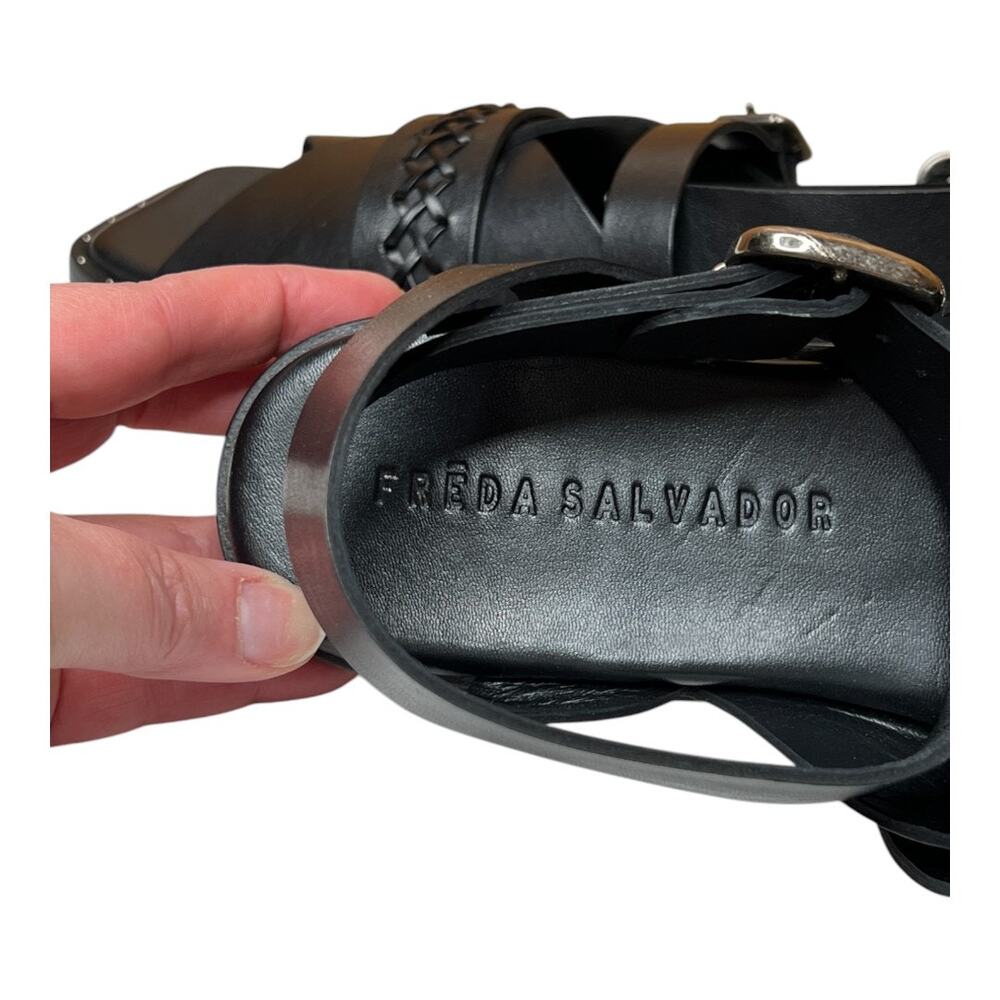 Freda Salvador Black Leather Braided Strap Sandals - Picture 5 of 12